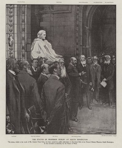 Statyn av professor Thomas Henry Huxley i Great Hall of the Natural History Museum, South Kensington, London (litho) av Sidney Paget