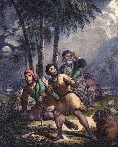 Kristus meddelte de jødiske hyrder (farve litho) swed av Siegfried Detler Bendixen