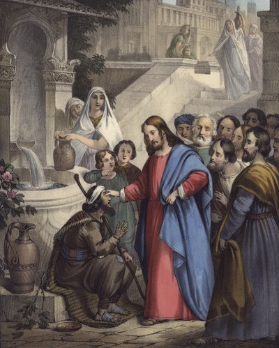 Jesus ger syn till en född blind (färg litho) av Siegfried Detler Bendixen