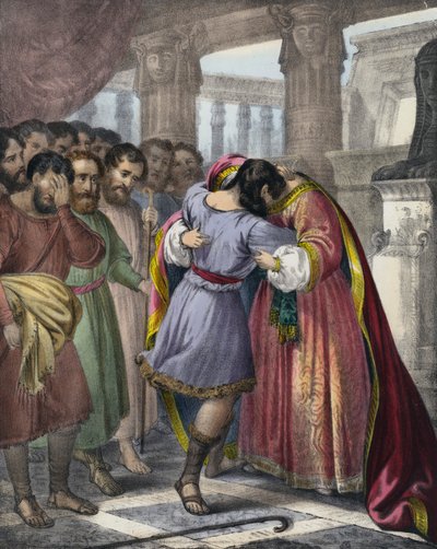 Josefs förlåtelse av sina bröder (färgad gravyr) av Siegfried Detler Bendixen