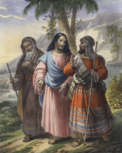 Resan till Emmaus (färgad gravyr) av Siegfried Detler Bendixen
