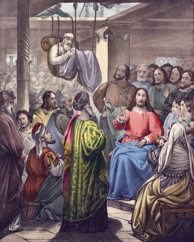 De förlamade som kom till Kristus av hans vänner (färg litho) av Siegfried Detler Bendixen