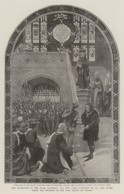 Utsmyckningen av den kungliga börsen, den nya panelen presenterad av Carl Meyer, som avtäcktes av överborgmästaren i måndags av Sigismund Christian Hubert Goetze