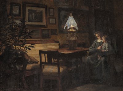 Kvällsinredning. Mamma och barn av Sigurd Wandel