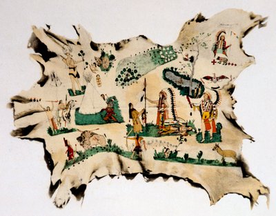 Indianmålning på djurhud, 1800-talet av Silver Horn