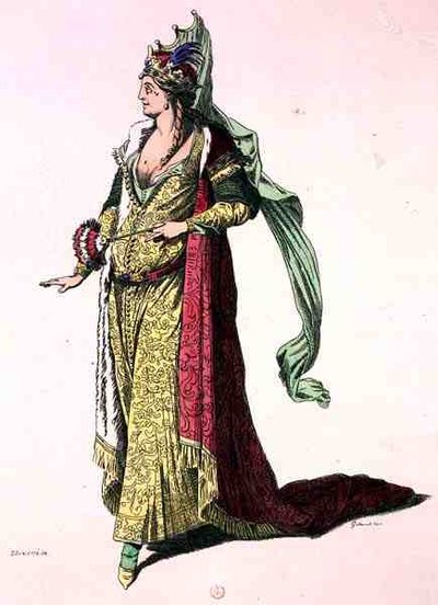 Teaterdräkt, faksimil av A. Guillaumot Fils (färgstick) av Silvestre (after)