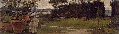 Garden at Bellariva, cirka 1884, av Silvestro Lega (1826-1895), olja på panel, 7x23,5 cm av Silvestro Lega