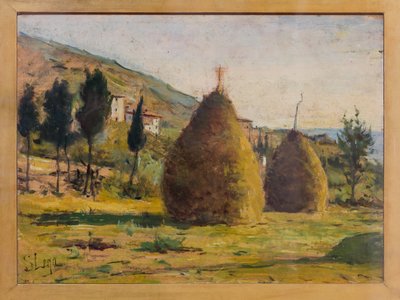 Haystacks in the Sun, ca 1890 (olja ombord) av Silvestro Lega
