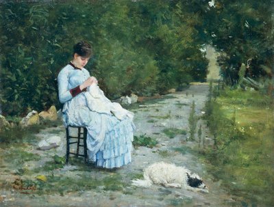 I trädgården, av Silvestro Lega (1826-1895), olja på panel, 29x38 cm av Silvestro Lega