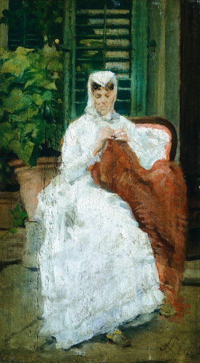 Damsömnad, av Silvestro Lega (1826-1895), Olja på panel, 27,5x15,5 cm av Silvestro Lega