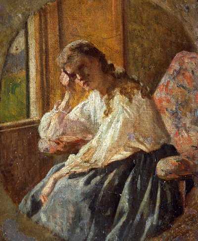 Studie av kvinnlig figur, av Silvestro Lega (1826-1895), Detalj av triptyk av Silvestro Lega