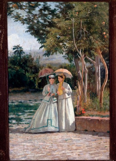 Vandringen i trädgården - olja på duk av Silvestro Lega