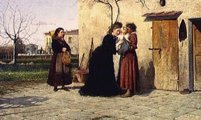 Besöker den lilla flickan (olja på duk) av Silvestro Lega