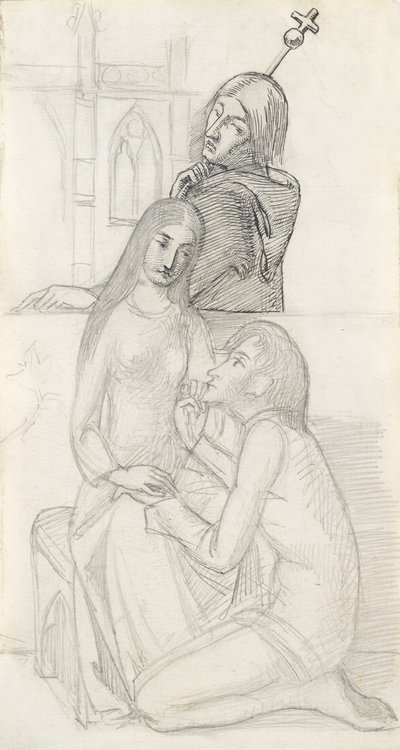 Romeo och Julia, med Friar Lawrence (penna, penna och bläck på papper) av Simeon Solomon