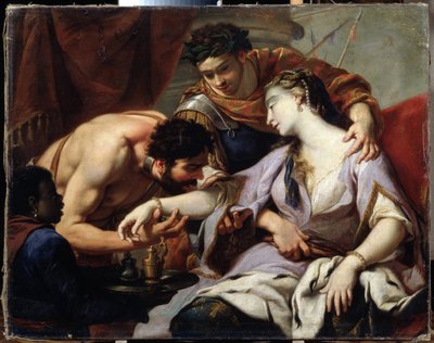 Drottning och slav. Målning från Simon Vouets skola (1590-1649). Olja på duk av Simon (circle of) Vouet