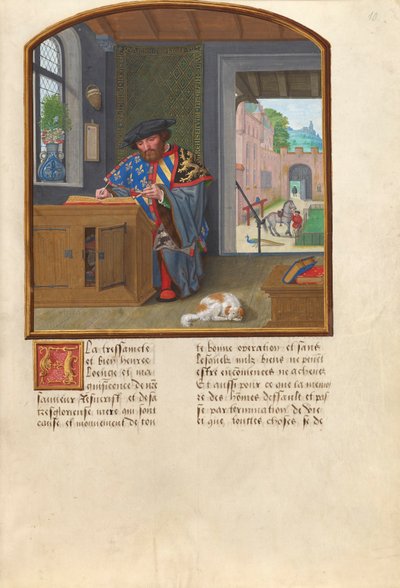 Vapenkungen av Orden av det gyllene skinnet Skriver om Jacques de Lalaing, ca 1530-40 (tempera, bladguld och bläck på pergament) av Simon Bening