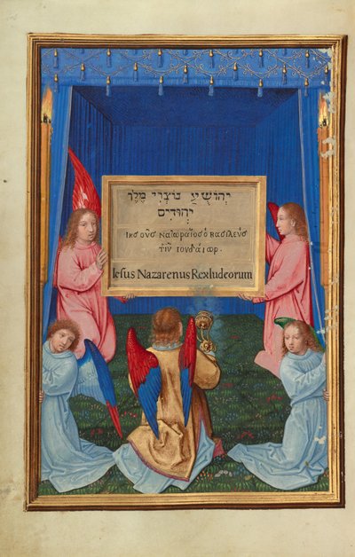 Die Anbetung der beschrifteten Tafel vom Kreuz av Simon Bening