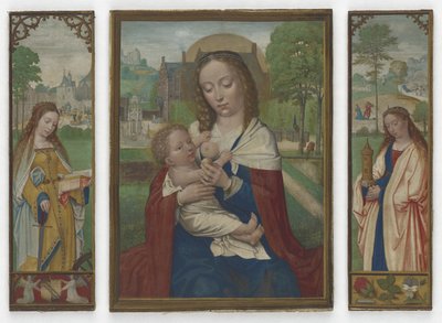 Jungfru och barn; De heliga Katarina och Barbara, ca 1520 (tempera på veläng) av Simon Bening