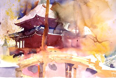 Bron vid Chion i Kyoto, 2000 (akvarell) av Simon Fletcher
