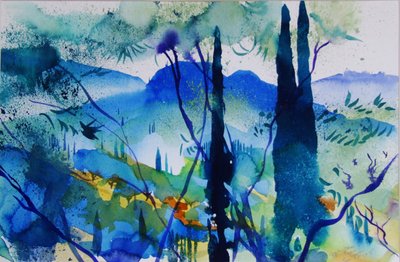 Korfu, nära Pagoi, 2005 (akvarell på papper) av Simon Fletcher