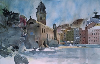 Fernazza, Cinque Terre, 2002 (akvarell på papper) av Simon Fletcher