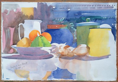 Fruits et Vase Bleu II, 2003 (akvarell på papper) av Simon Fletcher