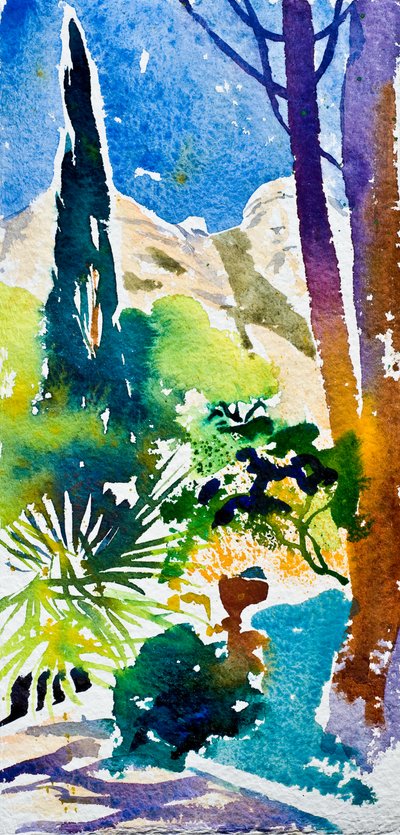 Garden in the South (akvarell på papper) av Simon Fletcher