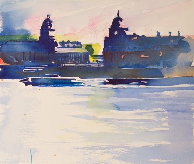 Greenwich från Isle of Dogs, 2016 (akvarell) av Simon Fletcher
