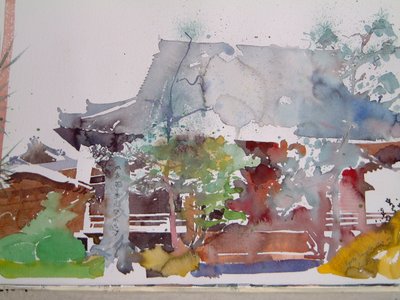 Kyoto Temple (akvarell på papper) av Simon Fletcher