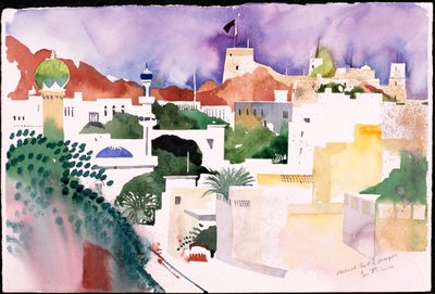 Muscat Fort and Mosques (akvarell på papper) av Simon Fletcher