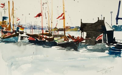 Neumuhlen, Hamburg, 2009 (akvarell) av Simon Fletcher