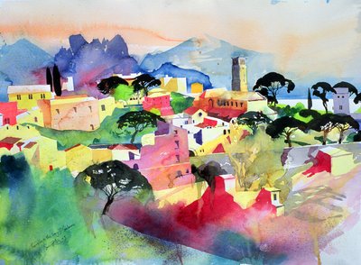 Ravello och Salernobukten, 2003 (akvarell på papper) av Simon Fletcher