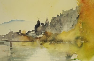 Floden Salzburg, 2005 (akvarell) av Simon Fletcher
