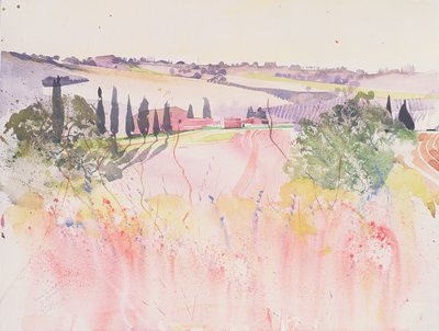 Toscana söder om Montalcino, 2002 (akvarell) av Simon Fletcher