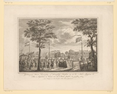 Farväl till Willem V och hans fru på Buiten Amstel, 1768 Farväl till deras fridfulla och kungliga högheter van den Ed: Achtb: Magistrate of the City of Amsteldam, och den Buiten Amstels avgång, den 4 juni 1768 (titel på objektet) Bild av Simon Fokke
