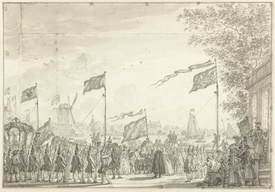 Farväl till Willem V och hans hustru på Buitenamstel, 1768 av Simon Fokke