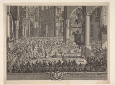 Karel Christiaan van Nassau-Weilburgs äktenskap med prinsessan Carolina, 1760 Bild av den högtidliga bröllopsstationen för (...) Prince of Nassau Weilburg med (...) Carolina van Oranje & Nassau onsdagen den 5 mars 1760 i Groote Kerk in 