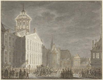 Belysning av rådhuset för Vilhelm V och Wilhelmina av Preussen, 1768 av Simon Fokke