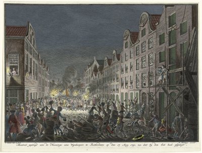 Plundring av en vinköpare Gerrit Hagedoorens hus i Rotterdam, 1751 Medveten vilja engagerad i Huizinge gång Wynkoopers i Rotterdam den 17 aug. 1751, sedan han svurit eden (titel på föremålet) av Simon Fokke