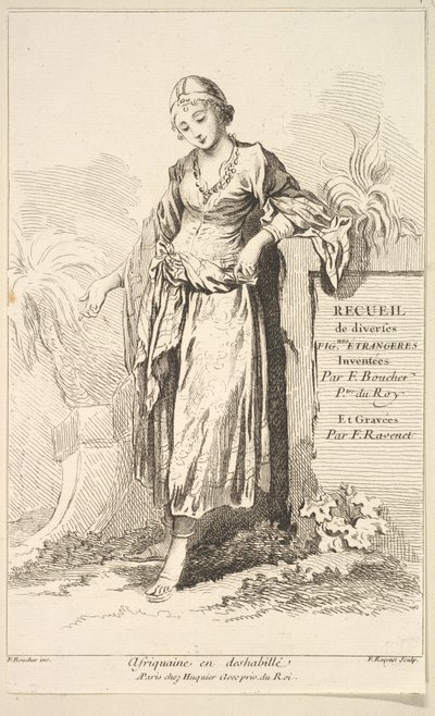 Afrikansk kvinna i negligé, från Samling av olika utländska figurer Uppfunnet av..., 1700-talet. av Simon Francois Ravenet
