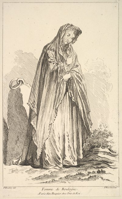 Woman of Boulogne, från Samling av olika utländska figurer Uppfunnen av F. Bo..., 1700-talet. av Simon Francois Ravenet