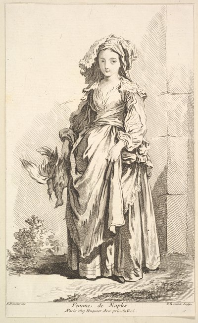 Kvinna från Neapel, från Samling av olika utländska figurer Uppfunnen av F. Bouc..., 1700-talet. av Simon Francois Ravenet