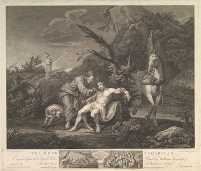 Den barmhärtige samariten St. Lukas, kapitel. 10, vers 30, 24 februari 1772. av Simon Francois Ravenet