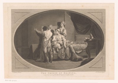 Uppfinning av teckningskonsten Teckningens ursprung (titel på objekt) av Simon François Ravenet (le vieux)