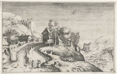 By i ett bergslandskap Olika landskap (serietitel) Topographia variarum regionum (serietitel) av Simon Frisius (attributed to)