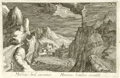 Flodlandskap i månsken Olika landskap (serietitel) Topographia variarum regionum (serietitel) av Simon Frisius (attributed to)
