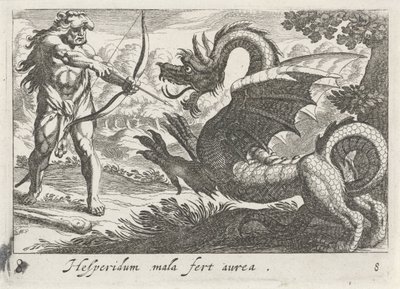 Herkules dödar draken Ladon av Simon Frisius