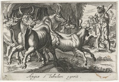 Hercules hoedt de kudde van Geryon (titel på objekt) Herculische teman (serietitel) av Simon Frisius