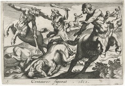 Herkules kämpar mot kentaurerna Centauros superat (titel på objekt) Herculean Themes (serietitel) av Simon Frisius