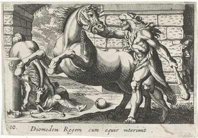 Hercules temt de paarden van Diomedes Diomedes the King med hästar (titel på objekt) Herculische teman (serietitel) av Simon Frisius